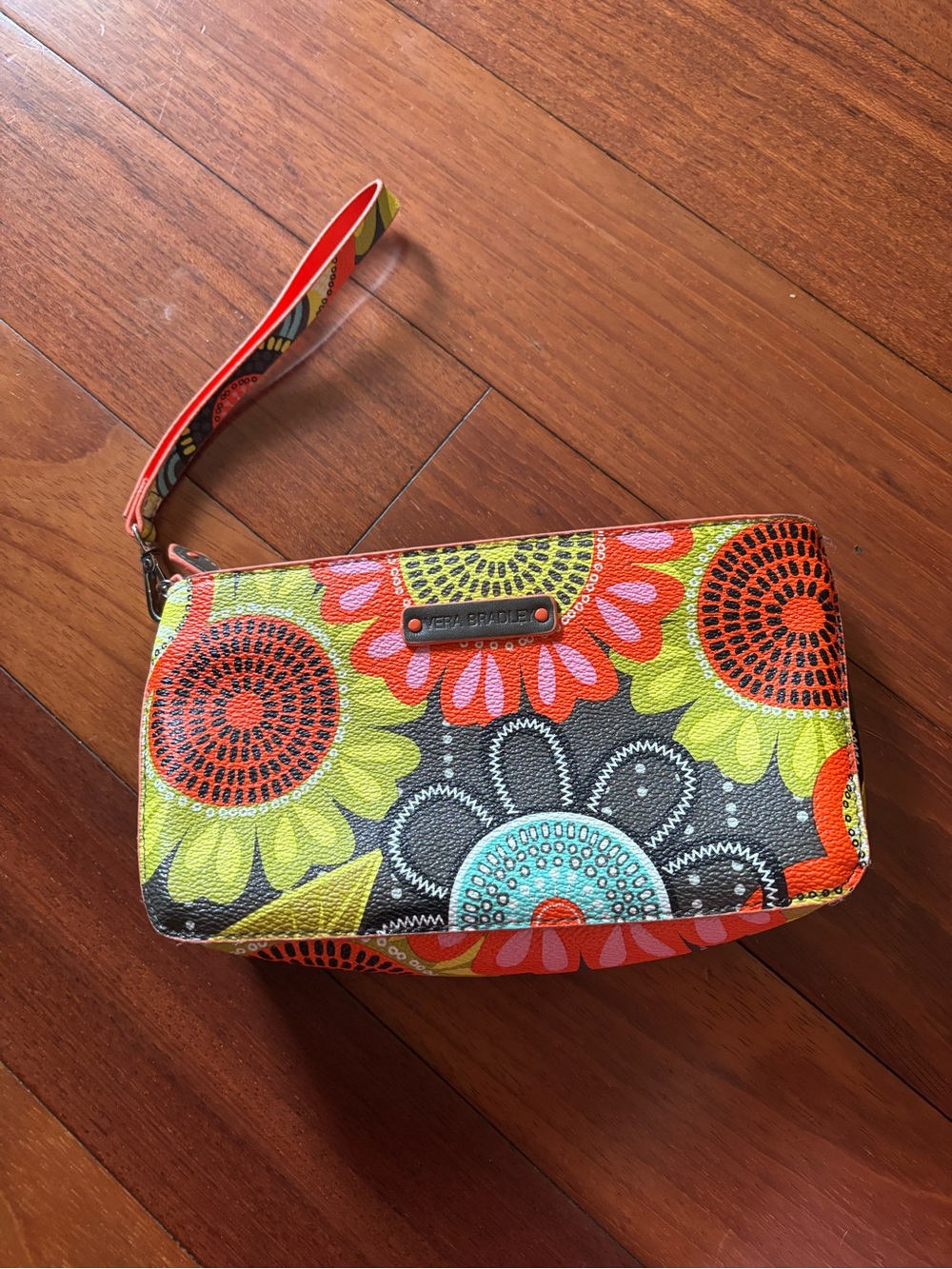 Vera Bradley Bright Floral Wristlet in Orange, Yellow, Teal, Black